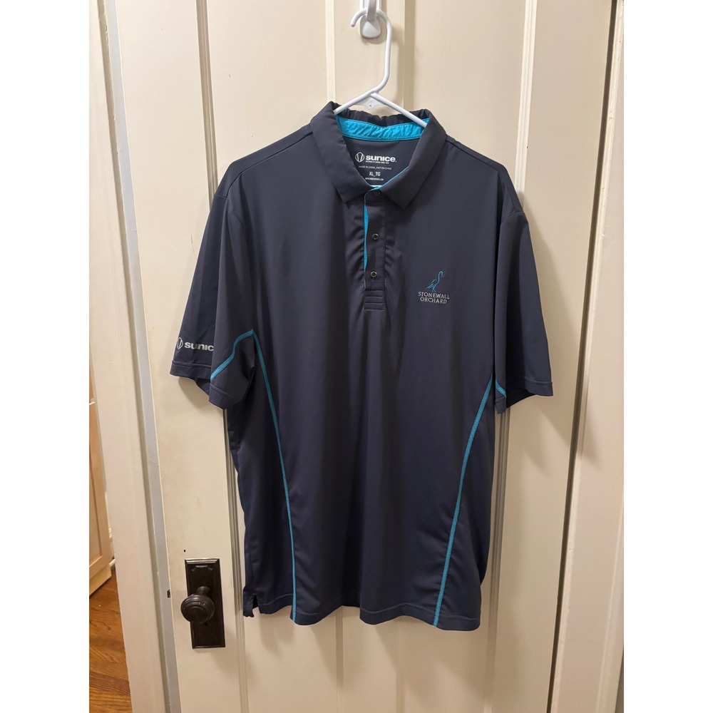 Sunice Mens XL Golf Polo Shirt Stonewall Orchard Charcoal Grey Turquoise Accent